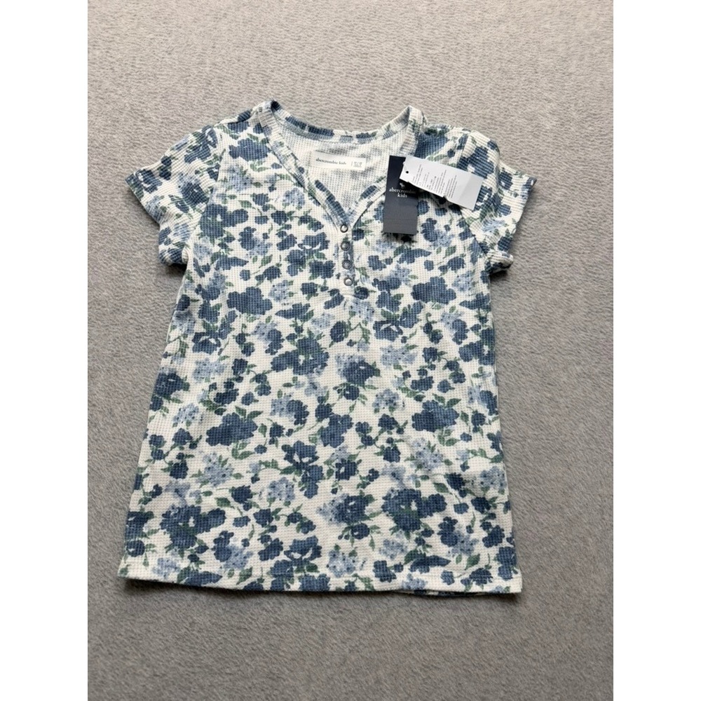 Abercrombie Kids Blue Floral Waffle Henley Short Sleeve Top Size 11/12 NWT